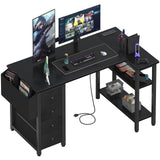 Lufeiya L Shaped Gaming Desk with Drawers & Storage Shelves, 47 Inch Corner Computer Desk with Power Outlet for Home Office Bedroom, L-Shaped Teen PC Desks with Fabric Drawer, Black Lufeiya