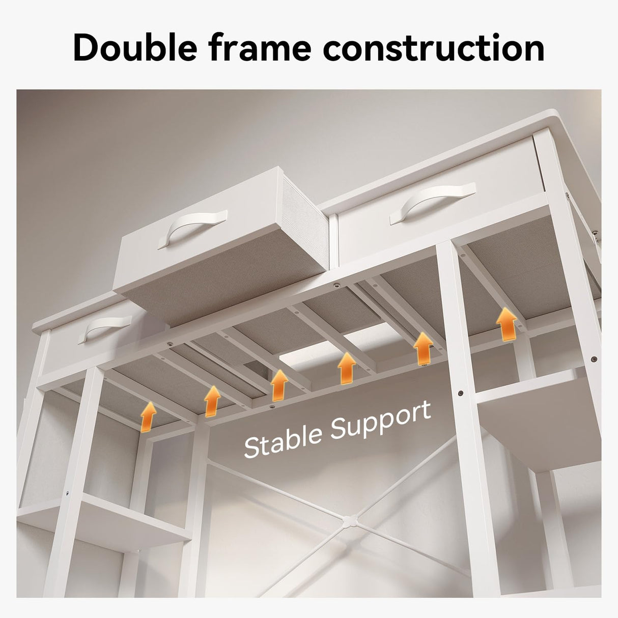 oneinmil White Vanity Desk, Computer and Study Desk with Fabric Drawers & Side Storage Bag, no Mirror. Makeup Vanity Table, Home Office Desk, Modern Writing Desk, 48"x16". oneinmil