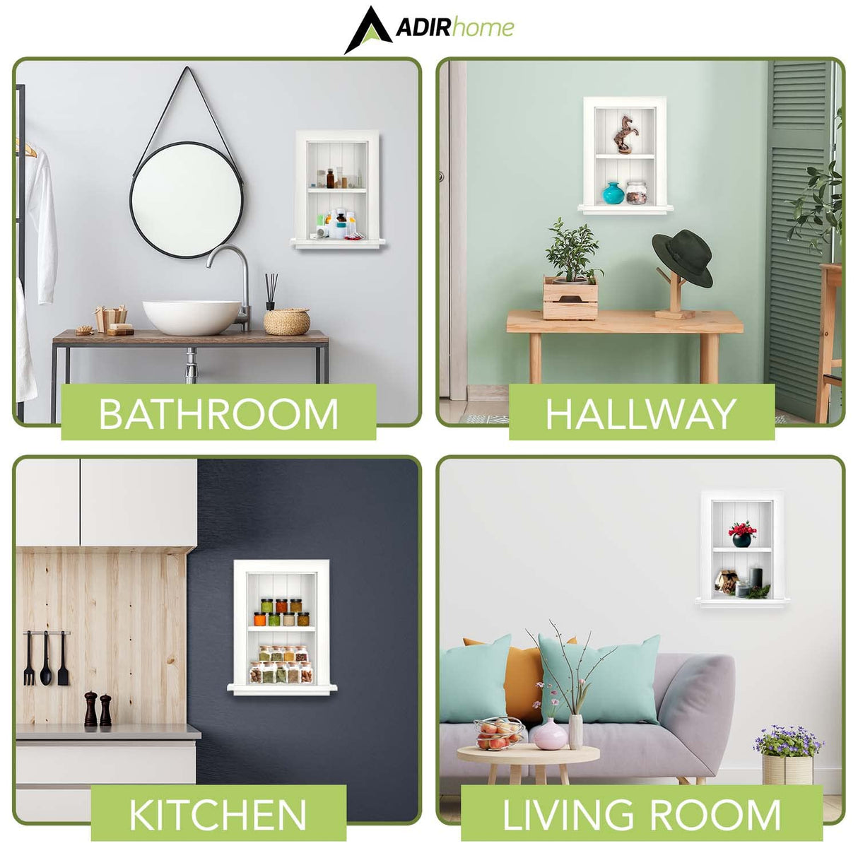 AdirHome Recessed Wall Mount Storage Cabinet – Sturdy Fully Assembled Wooden Utility Storage Shelf – Ideal for Home Kitchen, Bathroom, Laundry, Medicine Cabinet (White) AdirHome