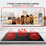 30 Inch10600W Induction Cooktop,AMZCHEF 9 Levels Electric Cooktop with 5 BOOST Burners,Bulid-in Induction Cooktop Control by Slide Touchscreen,Child Safety Lock,Independent Timer,No plug,240V amzchef
