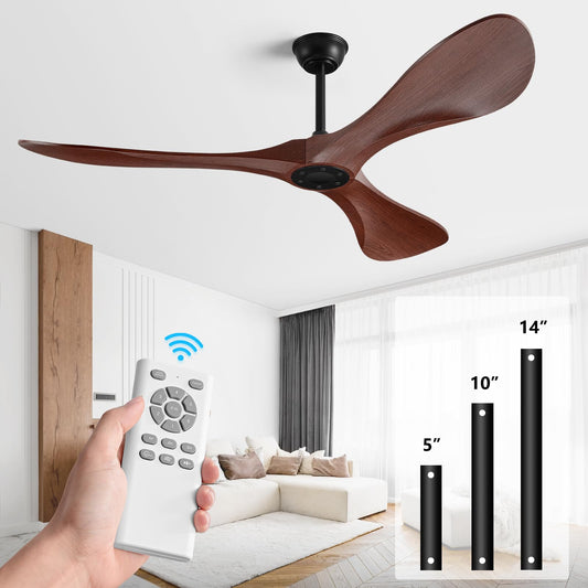 Ceiling Fan with Remote,52 Inch Wood Color Ceiling Fan no light for Indoor/Outdoor,6 Speed Noiseless Reversible DC Motor，Modern Ceiling Fan with Timer for Kitchen, Living Room Farmhouse Patio - WoodArtSupply