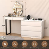 MIIFUNY Corner Vanity Desk with Mirror and Lights, Makeup Vanity with Charging Station, Extendable Dressing Table with Drawers and Dresser for Women Girls, White MIIFUNY