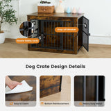Gardner Pet Dog Crate Furniture for Medium Dogs, 32.7 Inch Dog Kennel Indoor, Wooden Dog Cage End Table with 2 Removable Bowls, Heavy Duty Dog Crate, Rustic Brown Gardner Pet