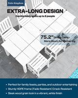 Patio Kingdom 9-Piece Outdoor Dining Set for 8, 75.2" HDPE Table with Umbrella Hole & 8 Chairs, All-Weather Patio Furniture for Lawn, Yard, Deck, or Poolside, Fade & Crack Resistant (White) Patio Kingdom