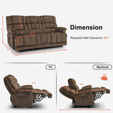 MCombo Zero Gravity Power Recliner Sofa with Drop Down Table, Heat and Vibration Massage, 3 Seater Dual Reclining Couch with USB Ports, Cup Holders for Living Room, Fabric RS6236 (Dark Brown) MCombo