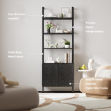 INNOD 74" Tall Bookshelf with Storage Cabinet, Modern Ladder Shelf with Wood and Metal Frame, Wall Mount Bookcase Open Display Shelf Furniture for Living Room, Bedroom, Home Office，Black INNOD