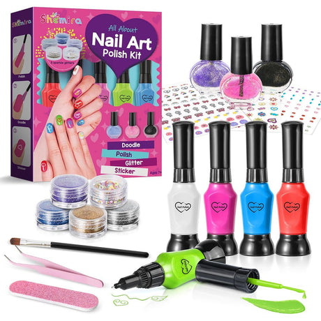 Shemira Nail Art Kit for Girls, Nail Polish Kit for Kids Ages 7-12 Years Old, Ideal Birthday Gift for Girls 7 8 9 10 11 12 Years Old, Nail Polish GIft Set for Teens Shemira