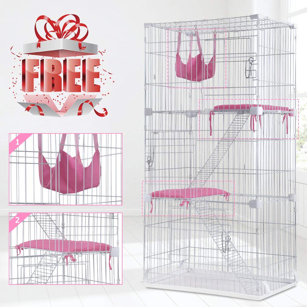 Cat Cage Cat Crate Kennel Cat Playpen with Free Hammock Perching Shelves 3 Cat Bed 3 Front Doors 2 Ramp Ladders,67 inches BestPet