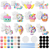HyDren 12 Sets Arts and Crafts Painting Kit for Kids Unicorn Unpainted DIY Ceramic Figurines Paint Your Own Figurines with Magnets, Paintbrushes, Palettes for Kids Adults(Unicorn Theme) HyDren