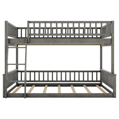 KLMM Gray Full XL Over Queen Bunk Bed with Ladder and Guardrails for Ultimate Space-Saving Style - WoodArtSupply