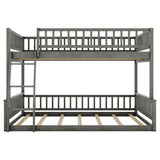 Merax Full XL Over Queen Floor Bunk Bed, Kids Bedroom Gray Wooden Bunk Bed Frame, Convertible to 2 Separated Beds with Trundle, Ladder & Guardrail for Teens, Wood Slat Support, Easy Assembly, Grey Merax