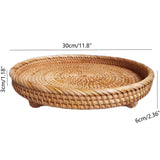 i-lan 12.5 Inch Round Rattan Serving Basket-Round Woven Bread, Fruit, Keys Bowl Pedestal Stand with 1”Side, Flat Wicker Decorative Snack Basket Trays for Candy Dish, Rustic Platter, Display Riser i-lan