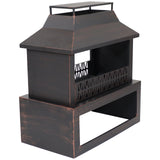 Sunnydaze Backyard Blaze 35-Inch H Heavy-Duty Steel Outdoor Fireplace with Built-in Log Storage - Includes Protective Cover - Brushed Bronze Sunnydaze