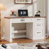 Farmhouse 47" Executive Desk, Computer Desk with Drawers and File Drawer, Workstation Computer Desk with Charging Station for Home Office,Study (Unique White) Befrases