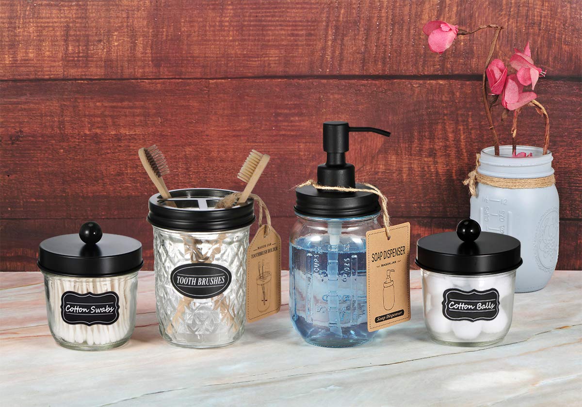 Amolliar Mason Jar Liquid Soap Dispenser -Rustproof Stainless Steel Replacement - Farmhouse Decor for Kitchen/Bathroom,Liquid Soap Pumps for Hand Soap,Dish Soap,Lotions/Black-2 Pack Amolliar