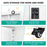 SISESOL Metal Storage Cabinet with Wheels,75 inch Rolling Garage Storage Cabinet with Lock,White Metal Cabinets with Wheels and Shelves,Tool Cabinets on Roller for Garage,Home,Office,Shop SISESOL