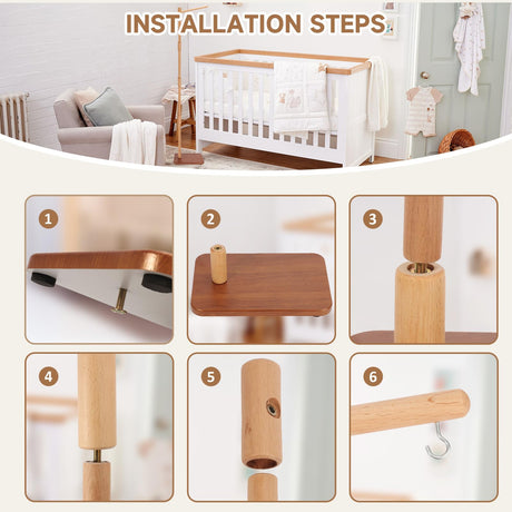 Floor-Standing Crib Mobile Arm with Music Box - 65 Inch Mobile Arm for Crib - 100% Beech Wood - Crib Mobile Motor - Volume Control - 35 Lullabies - Wooden Nursery Decor - Baby Mobile Hanger EBINGMIMA