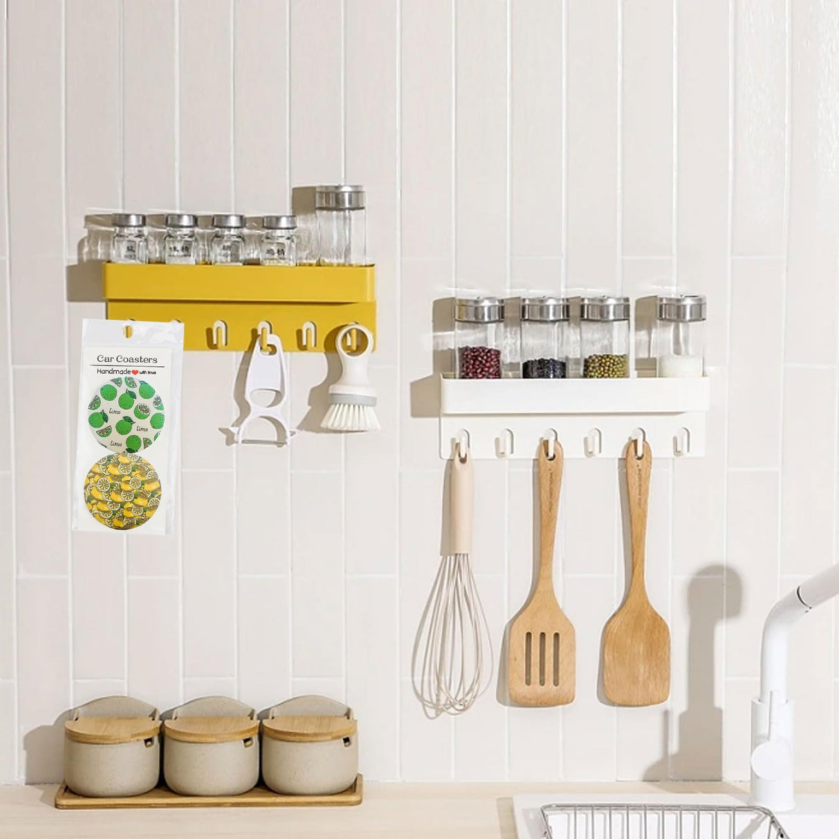 Car Coaster Packaging for Selling, 120PCS Sublimation Car Coasters Display Hanging Bags with 120PCS Cards, Car Coasters Display Cards 6.8 * 3", Pack Two 2.75" Coasters (not Included) (White) BigKing