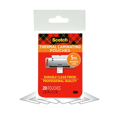 Scotch Thermal Laminating Pouches Premium Quality, 5 Mil Thick for Extra Protection, 20 Pack Business Card Size Laminating Sheets, Our Most Durable Lamination Pouch, 2.3 x 3.7 inches (TP5851-20)