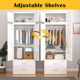 SteeLoong 86" Metal Armoire Wardrobe Closet with 2 Drawers,Tall Clothing Storage Cabinet with Adjustable Shelves and Hanging Rod,White Wardrobe Closet for Bedroom,Home,Office,Gym SteeLoong