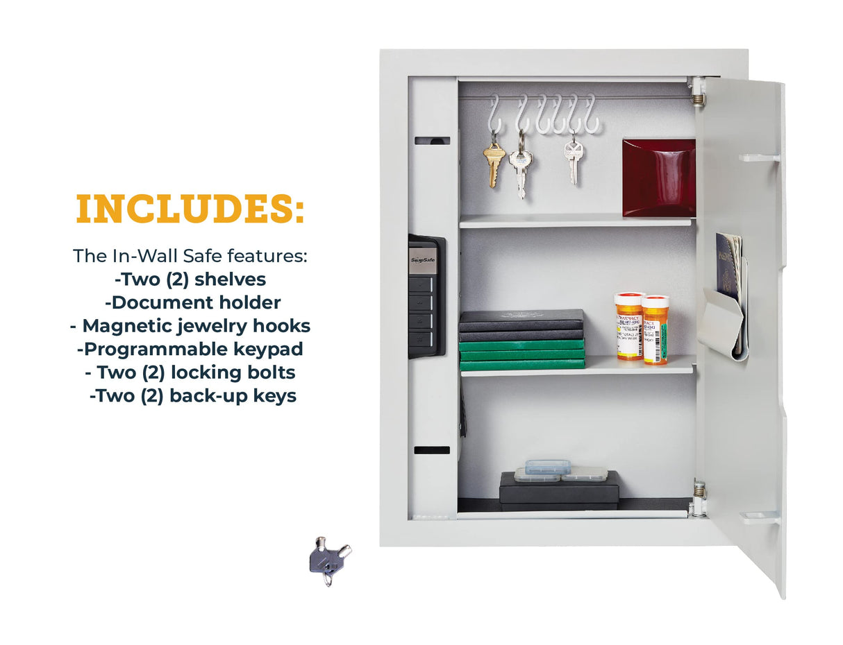 SnapSafe In Wall Gun Safe and Money Safe, Light Grey, 75413 - Hidden Safe Provides Security for your Firearms & Valuables, Keypad Entry - Fits Between 2 Wall Studs, Flush Mount, Ideal for Home, Office SnapSafe