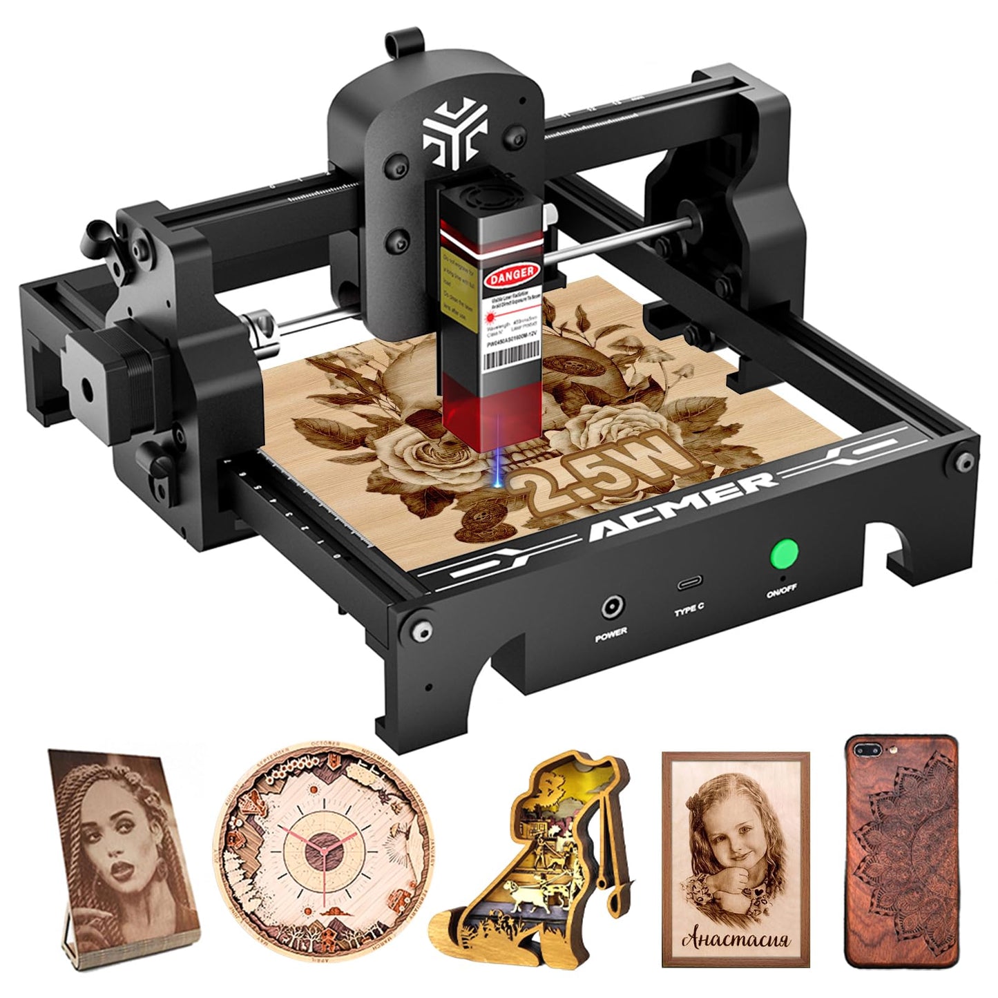 ACMER Laser Engraver S1 Portable Laser Cutter and Engraver CNC Machine for DIY,Wood,Metal,Acrylic,Leather,etc. (S1 2.5W) - WoodArtSupply