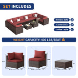 VONZOY Patio Furniture Set, 12-Piece Outdoor Sectional with Waterproof Cover, All-Weather Wicker Patio Conversation Sets for Backyard (Brown with Red Cushion) VONZOY