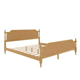 SOFTSEA Framhouse King Size Platform Bed with Rattan Headboard and Footboard, Traditional Bed Frame with Storage for Teens Adults, Antique Walnut SOFTSEA
