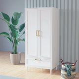 ALBSL Bedroom Armoire Wardrobe Closet with Hanging Rod,60" 2 Door Almirah for Clothes with Drawers,Morden Storage Cabinet,White ALBSL