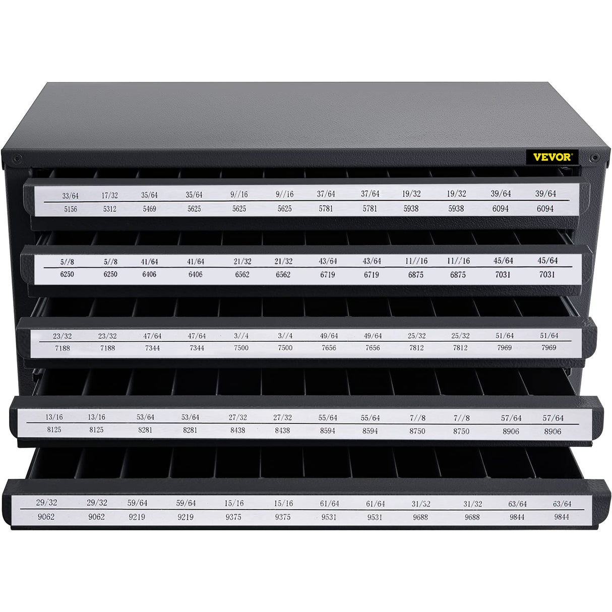 VEVOR Drill Bit Dispenser Cabinet, Five-Drawer Drill Bit Dispenser, 1/2" Reduced Shank Drill Bit Organizer Cabinet, Drill Dispenser Organizer Cabinet for Sizes 33/64" to 63/64" in 1/64" Increments VEVOR