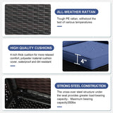 Ophelian 8 Piece Patio Furniture Set with Fire Pit Table, Wicker Outdoor Sectional Furniture, Outside Rattan Patio Couch Sets for Backyard, Garden, Deck (Brown/Blue) Ophelian