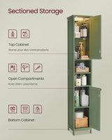 VASAGLE Tall Storage Cabinet with Lights, Slim Freestanding Cabinet with Adjustable Shelves, for Small Spaces, Bathroom, Living Room, Modern, 15.7 Inches Wide, Forest Green UBBC766C01 VASAGLE