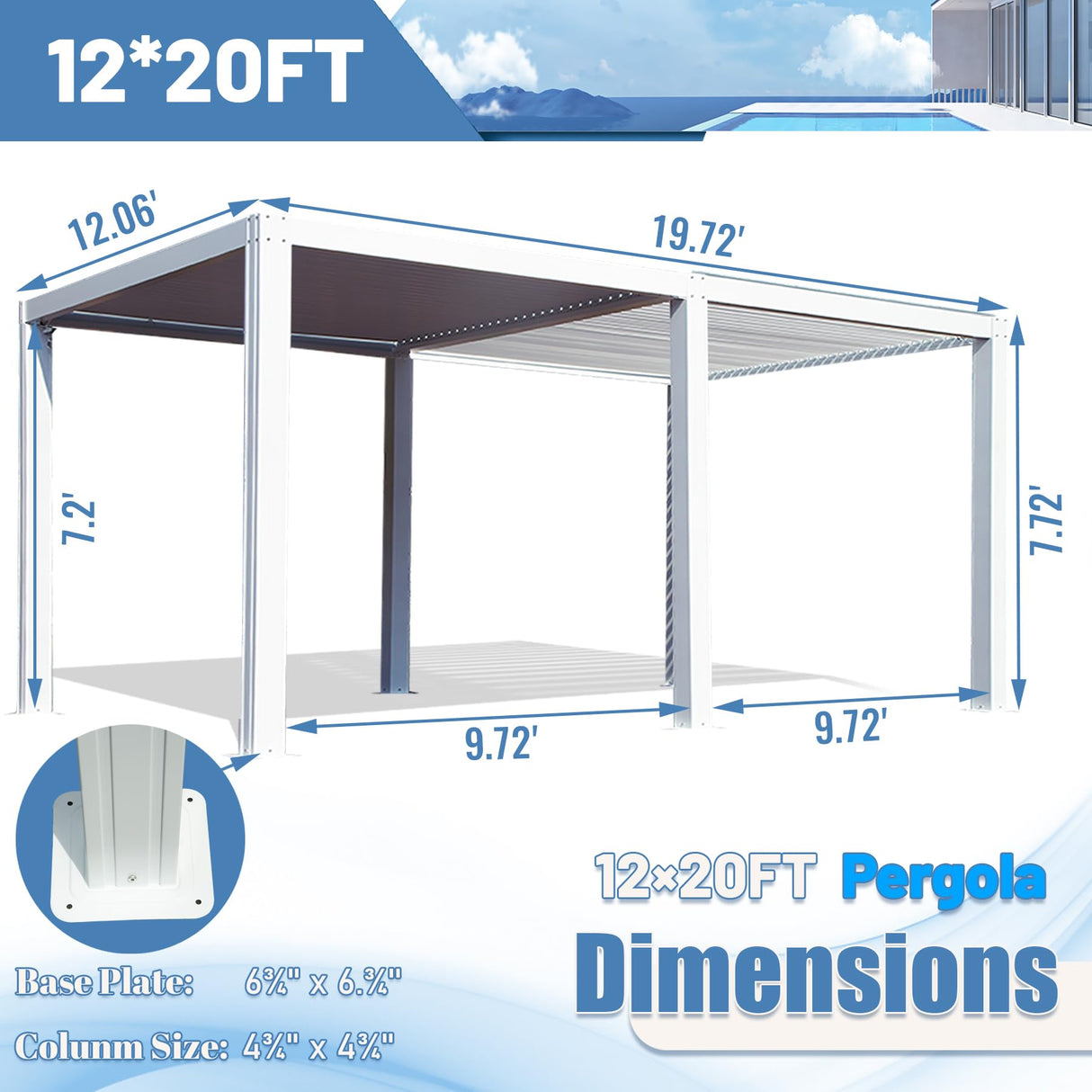 Domi Outdoor Living Louvered Pergola 12x20FT, Aluminum Outdoor Pergola with 2 Independently Adjustable Louver Roof, Full Aluminum Structure, White domi outdoor living