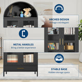 Hipicute Metal Storage Cabinet,73" Tall Arched Pantry Cabinet,Modern Farmhouse Arched Bookcase with Glass Door, 2 Adjustable Shelves & Drawers,Versatile Cupboard,Freestanding Display Cabinet Black Hipicute