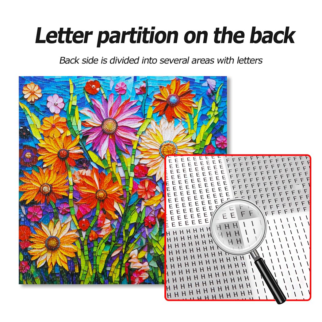 Bgraamiens Puzzle-Mosaic Art Flowers-1000 Pieces Mosaic Art Paper Puzzle for Adults, Stained Glass Art Puzzle with Flowers, Impossible Puzzle Color Challenge Flowers Puzzle for Adults Bgraamiens