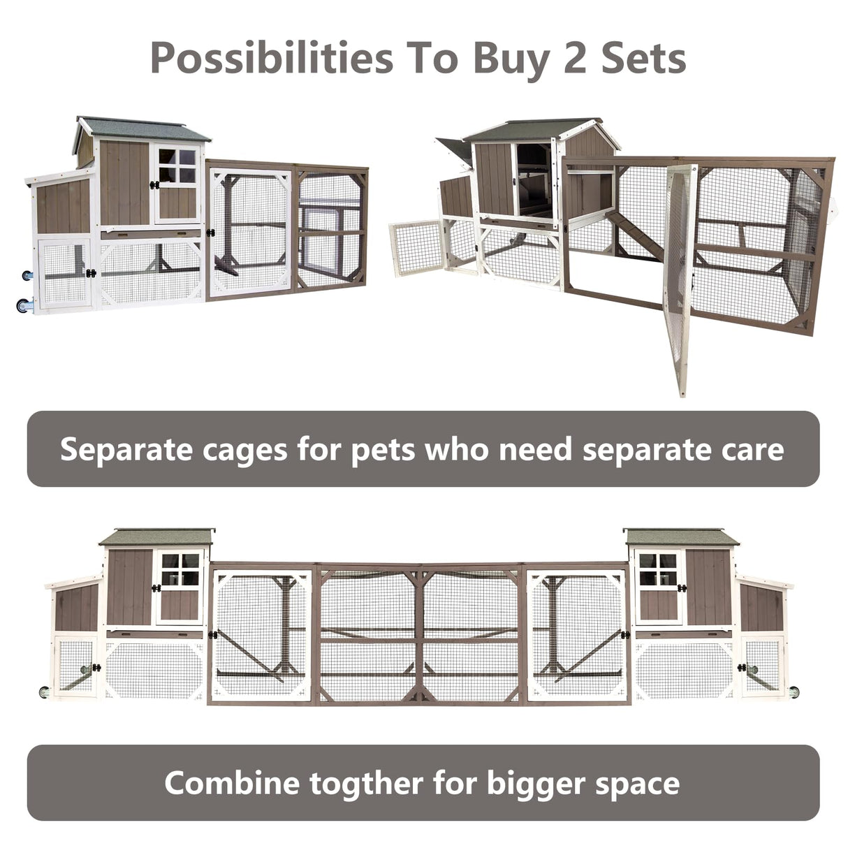 Gowoodhut Chicken Coop Mobile Wooden Hen House with Nesting Box,95.3" L Outdoor Chicken House with Wheels and Removable Tray,Fir Wood Chicken Tractor with 6 Ventilation Door and Ramp-Grey Gowoodhut