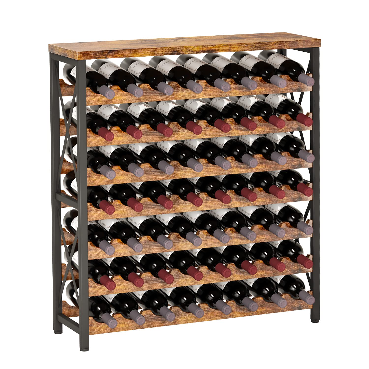 Homeiju 56-Bottle Freestanding Wine Rack, Wooden Wine Rack Storage Shelf, Stackable Wine Bottle Rack with Tabletop for Living Room,Kitchen or Wine - WoodArtSupply