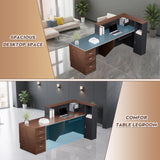 kaiwrxin L-Shaped Modern Reception Desk with Counter & Storage - 84" Large Office Front Desk, Salon Checkout Counter with Lockable Cabinets, Shelves (Brown & Black, Left - 84''L x 34''W x 41''H) kaiwrxin