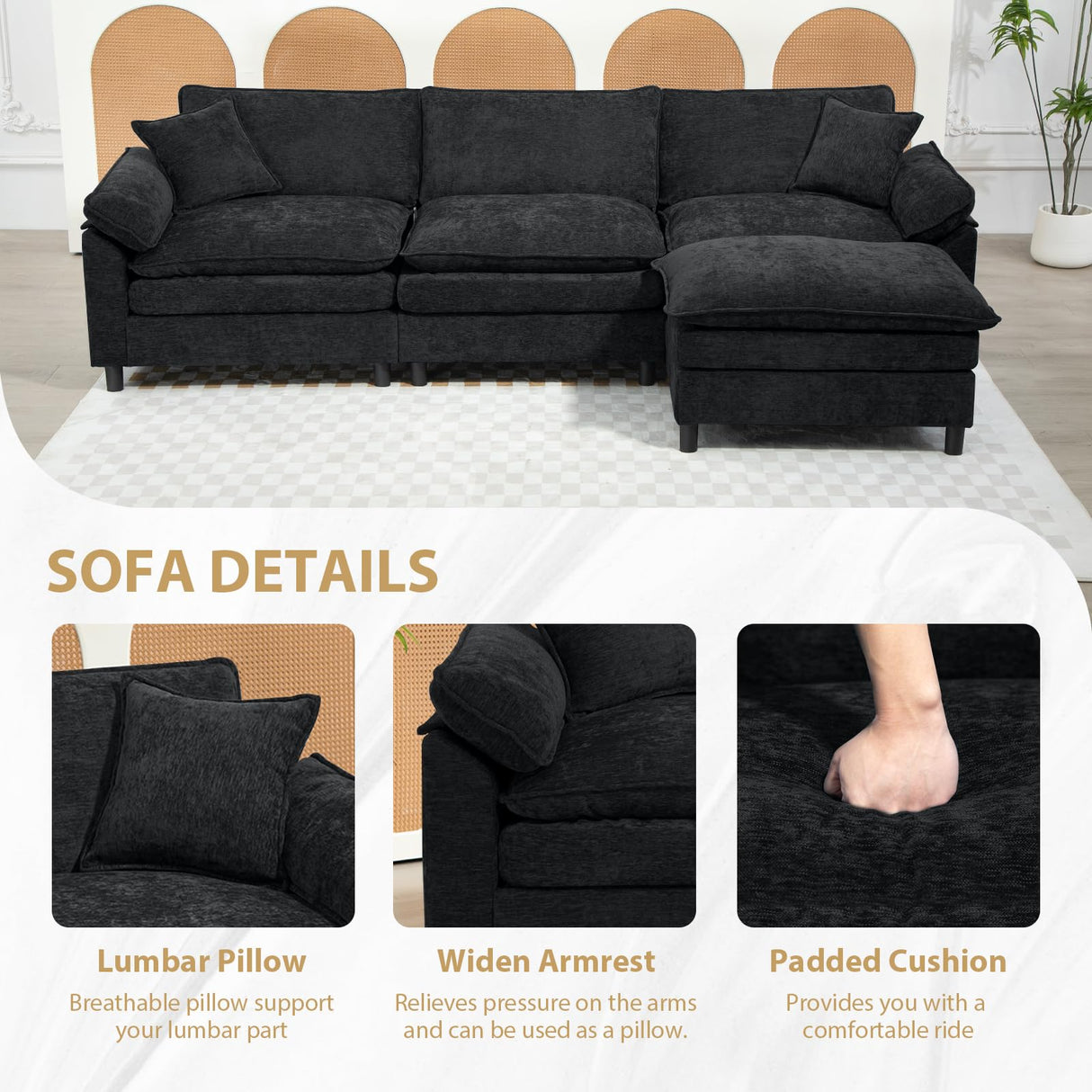 Oversize Loveseat Sofa Couch, 79'' Chenille Deep Seat Cloud Couch with Pillows and Cushion, Two Seater Comfy Love Seat for Living Room Bedroom Office,Black DecoraFlex