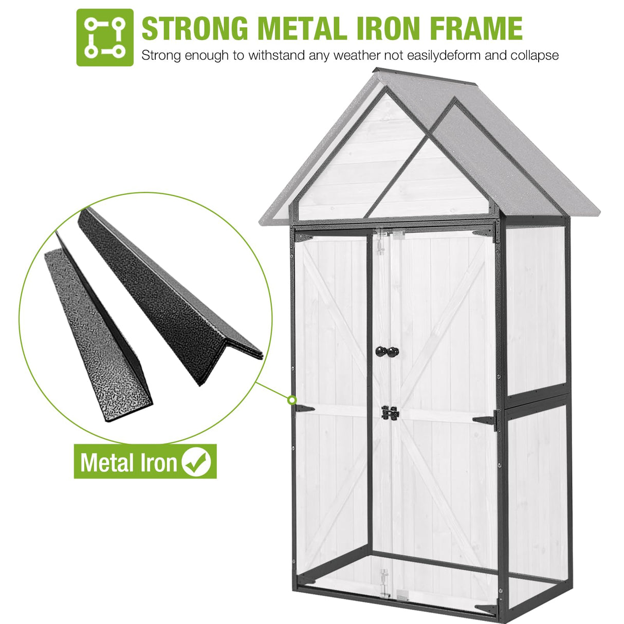 GUTINNEEN Shed Outdoor Storage Upgraded with Durable Metal Frame Garden Shed Tool Storage Cabinet with Wooden Floor Adjustable Shelfs 2.5 x 1.4FT （Off-White） GUTINNEEN