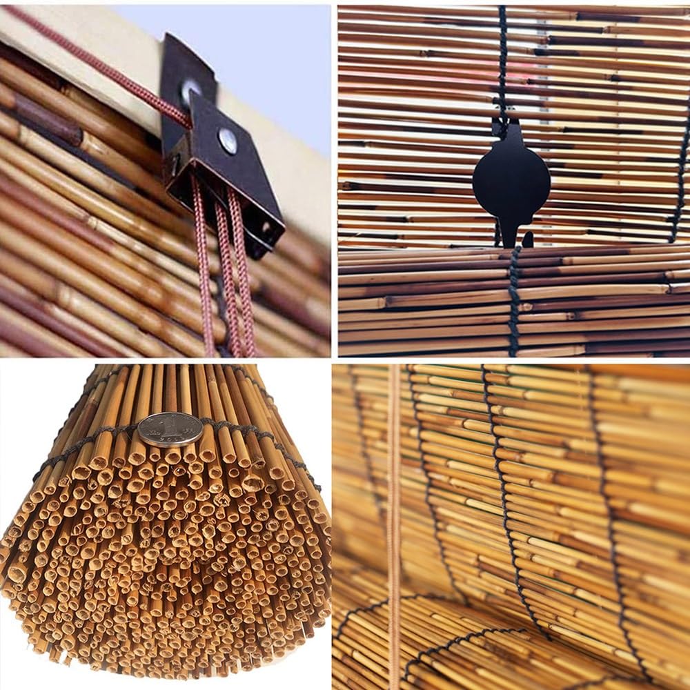 Bamboo Shades Blinds for Patio,Bamboo Roll Up Window Blind Natural Matchstick Sunshades,26" 30" 36" 44" 48" 52" 56" 60" 66" 72" 77" Wide Cordless Blackout Bamboo Roller Shade WZLSQLTY