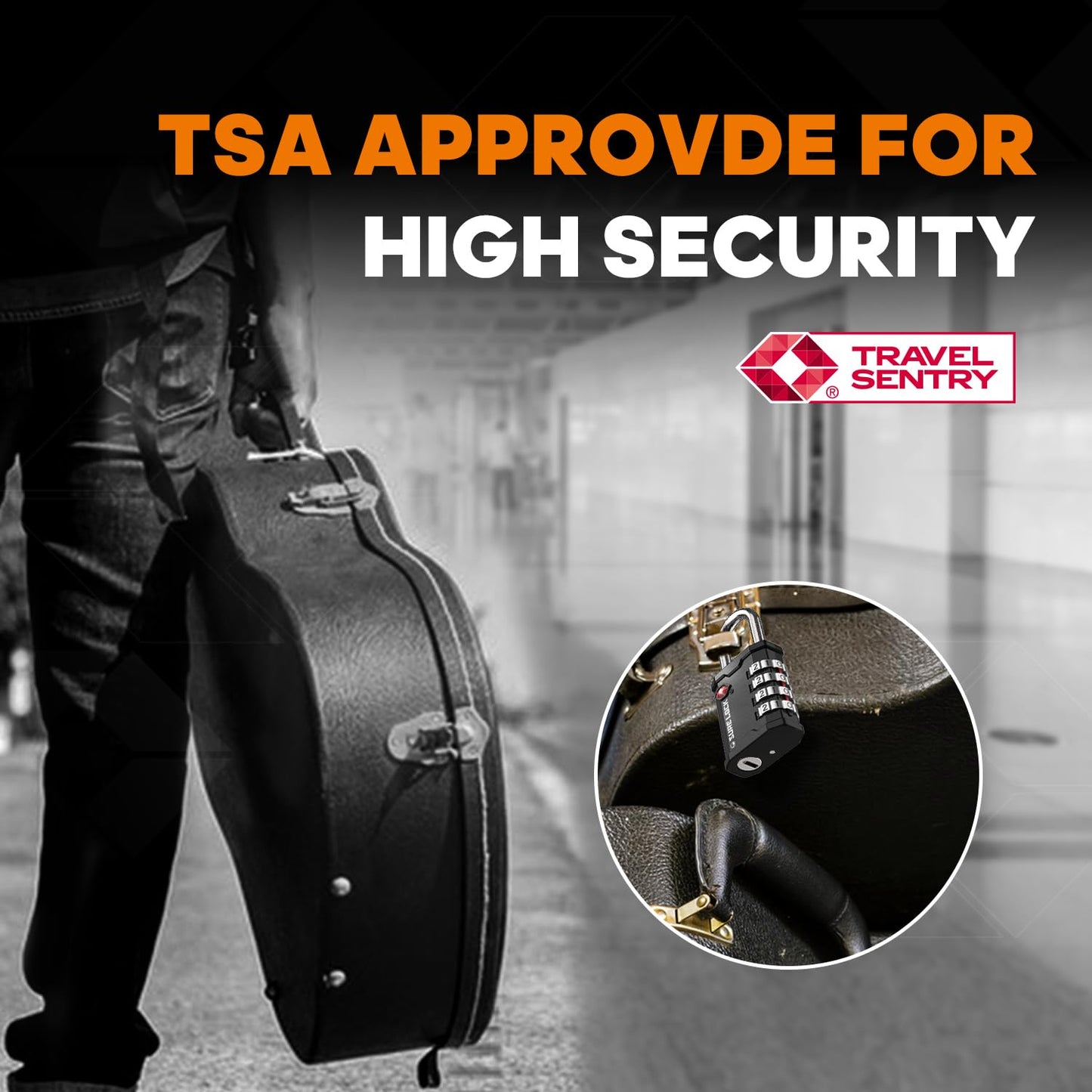 SURE LOCK TSA Accepted Heavy Duty Big Combination Luggage Padlock for Gun Cases, Transporting Equipment Cases in Trade Show, Music and Medical Industries (2, Black)