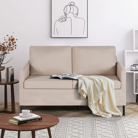 AILEEKISS 51" W Loveseat Sofa Modern Upholstered Sofas Couch with 2 Pillows Linen Fabric Comfy Love Seats Couches for Living Room, Bedroom, Apartment and Small Space (Cream-White) AILEEKISS