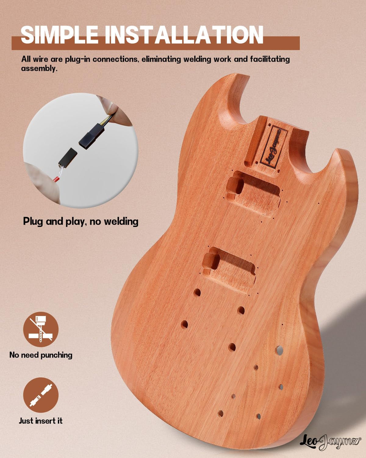 Leo Jaymz DIY Double Cut Electric Guitar Kits with Mahogany Body and Neck - Laurel Wood Fingerboard and All Components Included (DC) Leo Jaymz