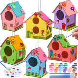 VioraWhite 14 Pcs Bird House Crafts Wooden Bird Houses to Paint DIY Birdhouse Kit Wood Building Projects Activities Arts and Crafts Kit Includes Paints Brushes Adults Build Craft VioraWhite