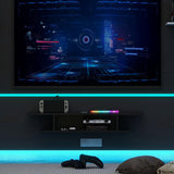 GHC Floating TV Stand, Wall Mounted Entertainment Center and Cabinet Shelf, TV Console with Storage, Media Console for DVD Player, Space-Saving Under TV Shelf for Bedroom, Living Room (Black) GHC