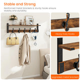 Homode Coat Rack Wall Mount, 29 Inch Long Shelf with Hooks, Wood Entryway Shelf with 5 Hangers for Hanging Hat Jacket Backpack Purse, Rustic Brown Black Homode