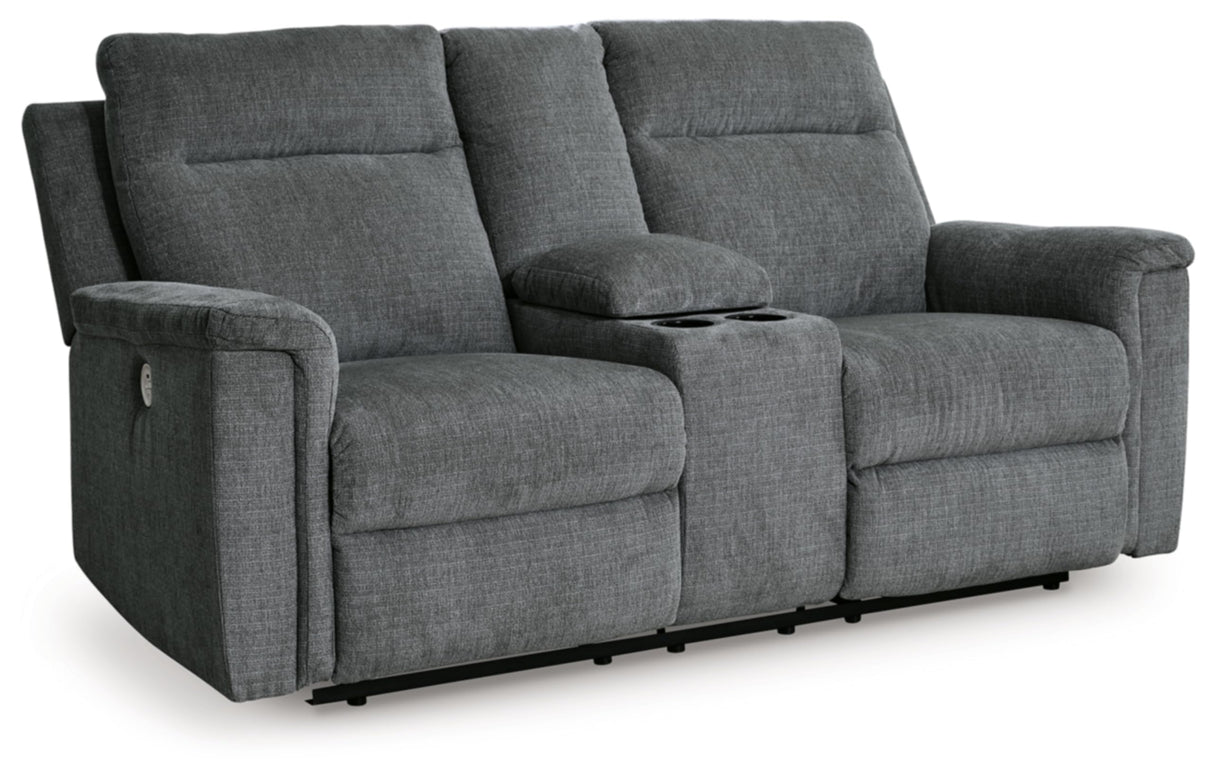 Signature Design by Ashley Barnsana Minimalist Power Reclining Loveseat with Console and USB Charging Ports, Gray Signature Design by Ashley
