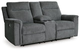 Signature Design by Ashley Barnsana Minimalist Power Reclining Loveseat with Console and USB Charging Ports, Gray Signature Design by Ashley