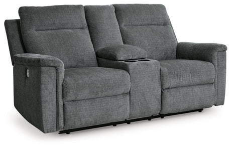 Signature Design by Ashley Barnsana Minimalist Power Reclining Loveseat with Console and USB Charging Ports, Gray Signature Design by Ashley